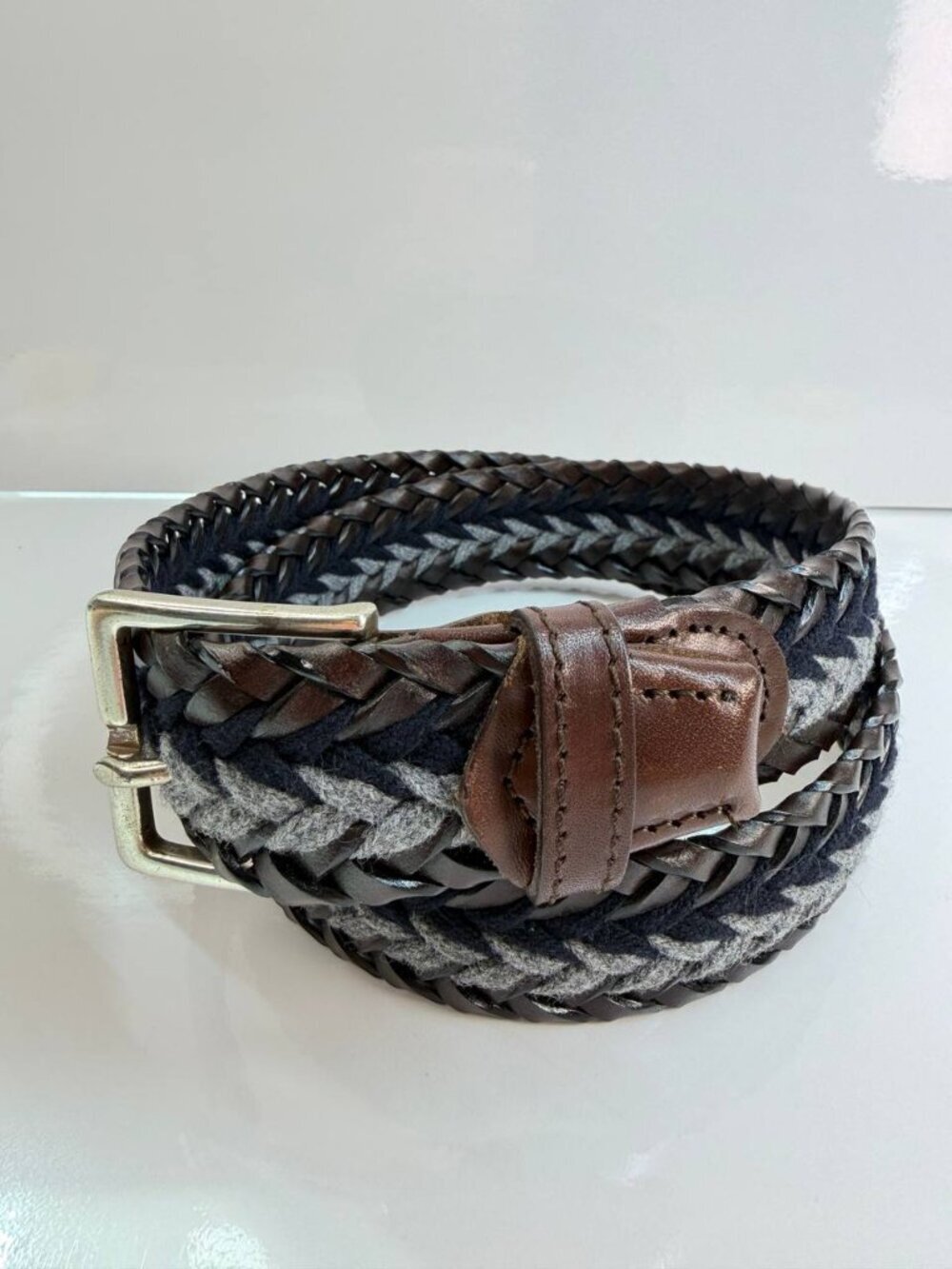 Massimo Dutti Woven Leather Belt Made in Spain – Size 90 / 99 cm (39”)